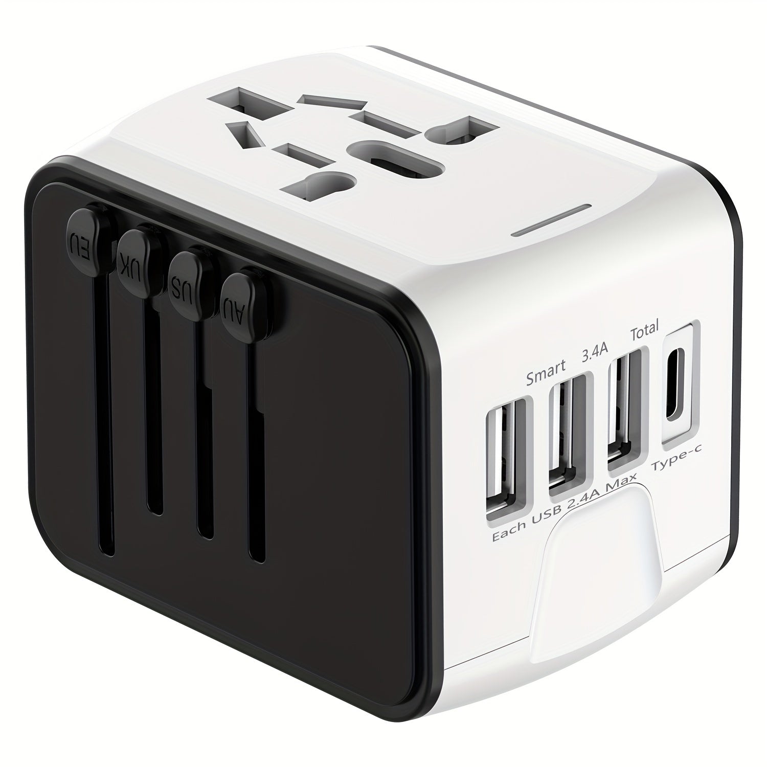 Rejseadapter med 4 USB-porte og Type-C – Global oplader med hurtigopladning og sikkerhedsfunktioner