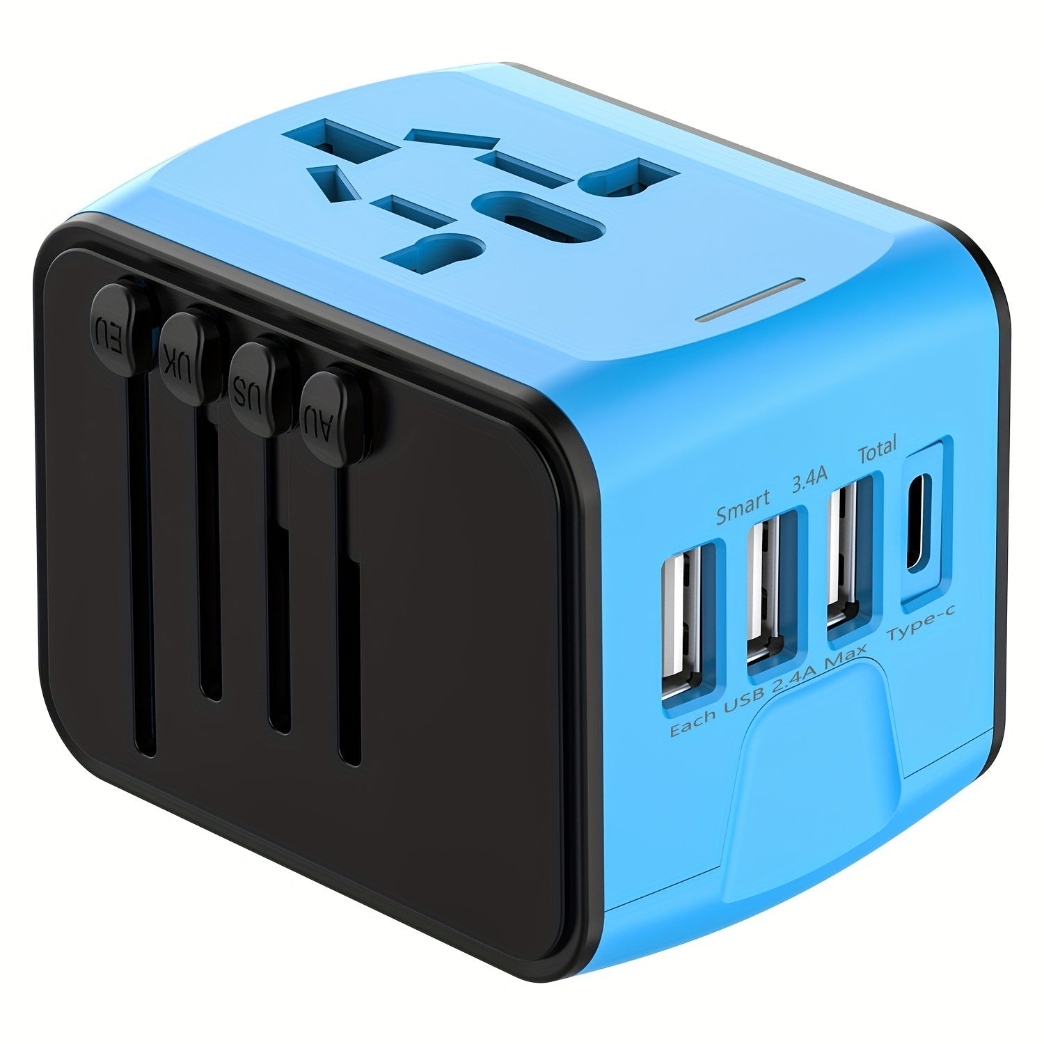 Rejseadapter med 4 USB-porte og Type-C – Global oplader med hurtigopladning og sikkerhedsfunktioner