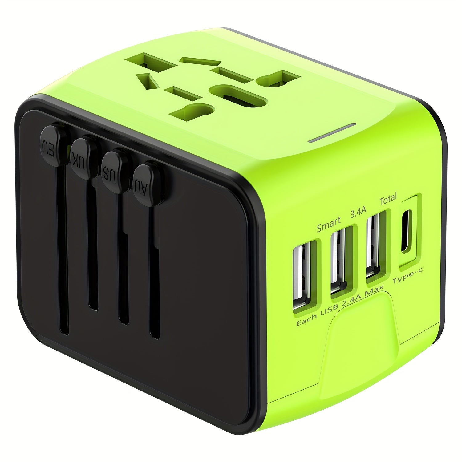 Rejseadapter med 4 USB-porte og Type-C – Global oplader med hurtigopladning og sikkerhedsfunktioner
